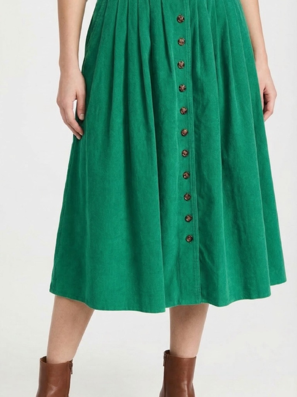 Green Midi Corduroy Skirt